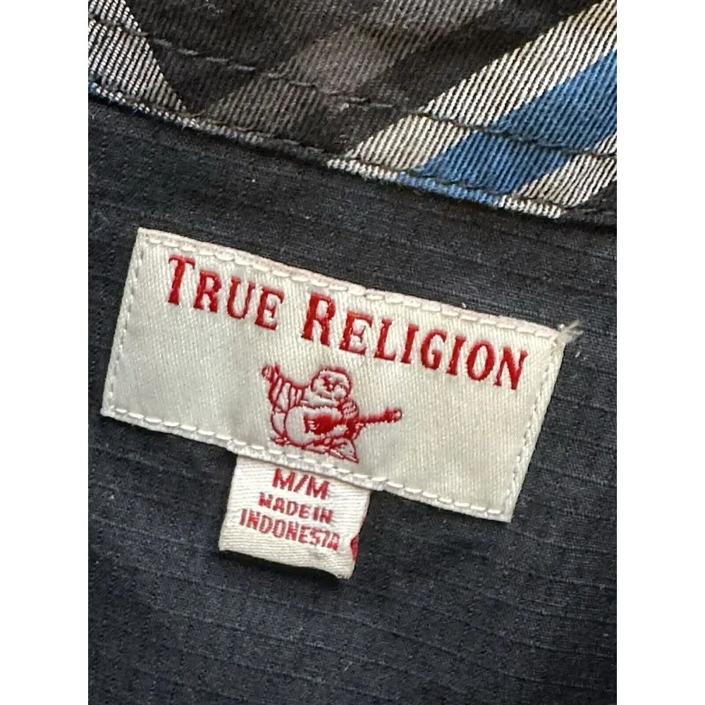 True Religion Shirt Mens‎ Medium Utility Flap Pocket Button Up Plaid Long Sleeve